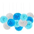 Blue Light Blue And White Paper Pom Poms Decorations For Wedding