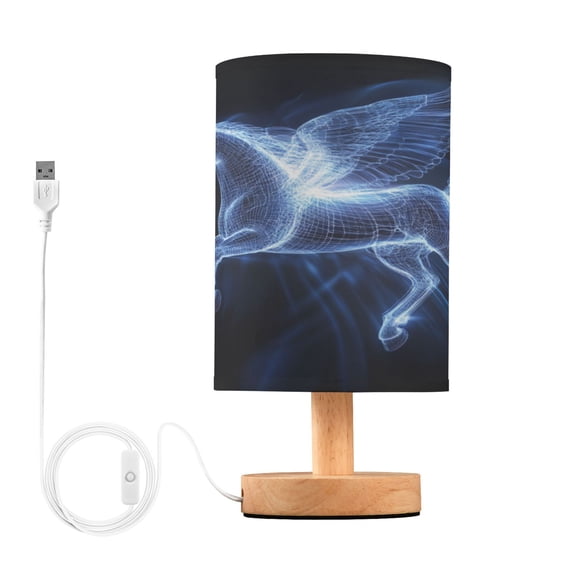 Blue Light Effect Pegasus Small Lamp Printed Gifts Table Lamp USB Bedside Desk Nightstand Lamp Wood Base for Bedroom Living Room Office Desk College Dorm
