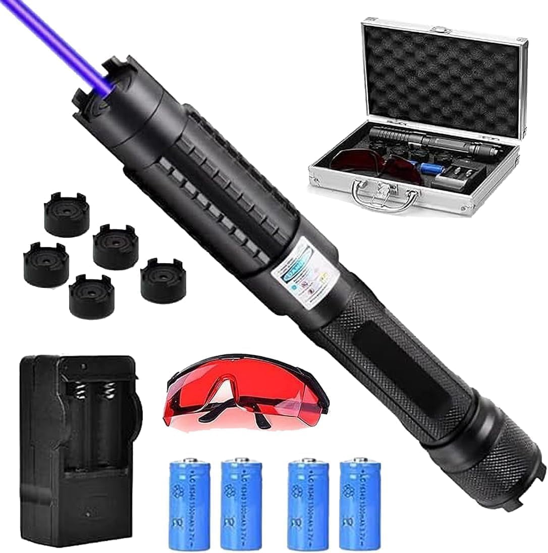 Blue Light Flashlight with Aluminum Carry Case & USB Rechargeable - for Camping, Hiking & Night Outdoor Activities