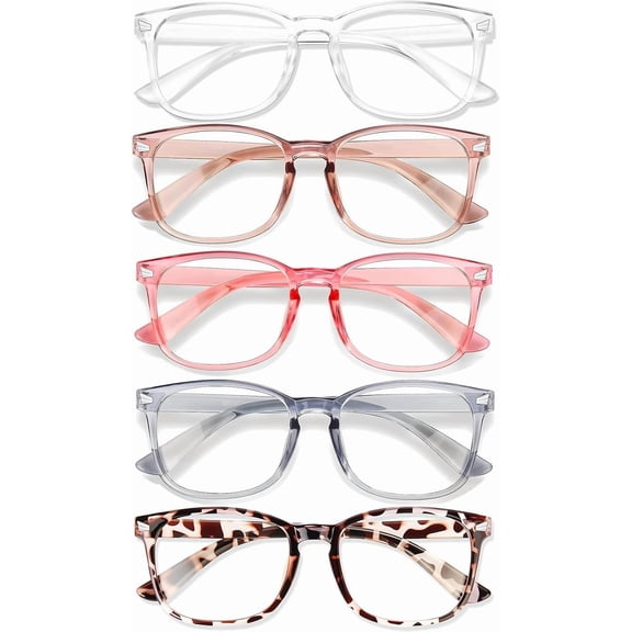 Blue Light Glasses for Woman Men | 99% Blocking Computer Gaming TV Phone Screen Square Frame Anti Eyestrain & UV Glare Protection - 5 Pair