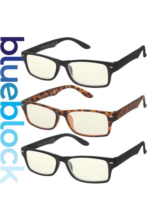 Blue Light Reading Glasses 3 Pack Readers Mens Womens Computer Polycarbonate Lens Eyeglasses Set