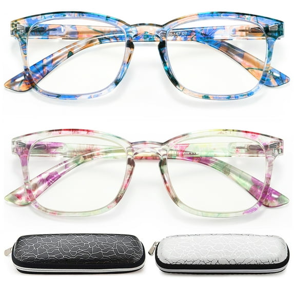 Blue Light Reading Glasses Women - Square Cheater Magnifying Readers Men Blue Ray Eyeglasses Oversized 2-Pack +2.0 strength