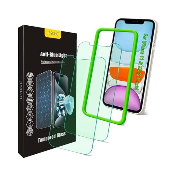 Blue Light Screen Protector for iPhone 11, iPhone XR (6.1") HD Anti Blue Light Blocking Tempered Glass Film, Eye Protection,Case Friendly, No Bubbles, with Easy Installation Kit, 2 Pack