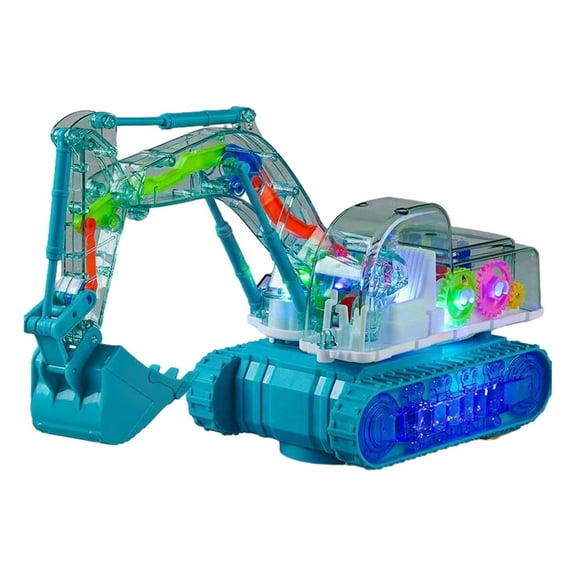 Blue Light Up Engineering Vehicle For Boys 3-5 Transparent Gear Mining Toy Car With Music And Universal Drive