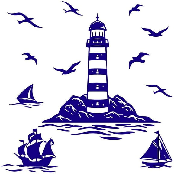 Blue Lighthouse Wall Stickers Sailboat Seagull Wall Decals Seaside Scenery Vinyl Decals Wall Stickers
