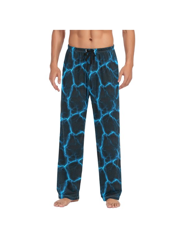 Blue Lightning Pattern Men Pajama Pants Cotton Mens Pajamas Bottoms Sleepwear Pjs Lounge Pants XL