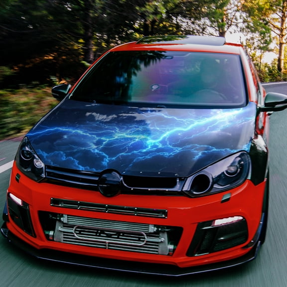 Blue Lightning Storm Car Hood Wrap Decal – Universal Fit Waterproof Lightning Bolt Hood Sticker for Truck, SUV, Sedan