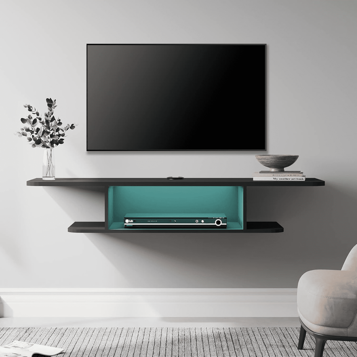Blue Lights Floating TV Stand Wall Mounted Floating Entertainment