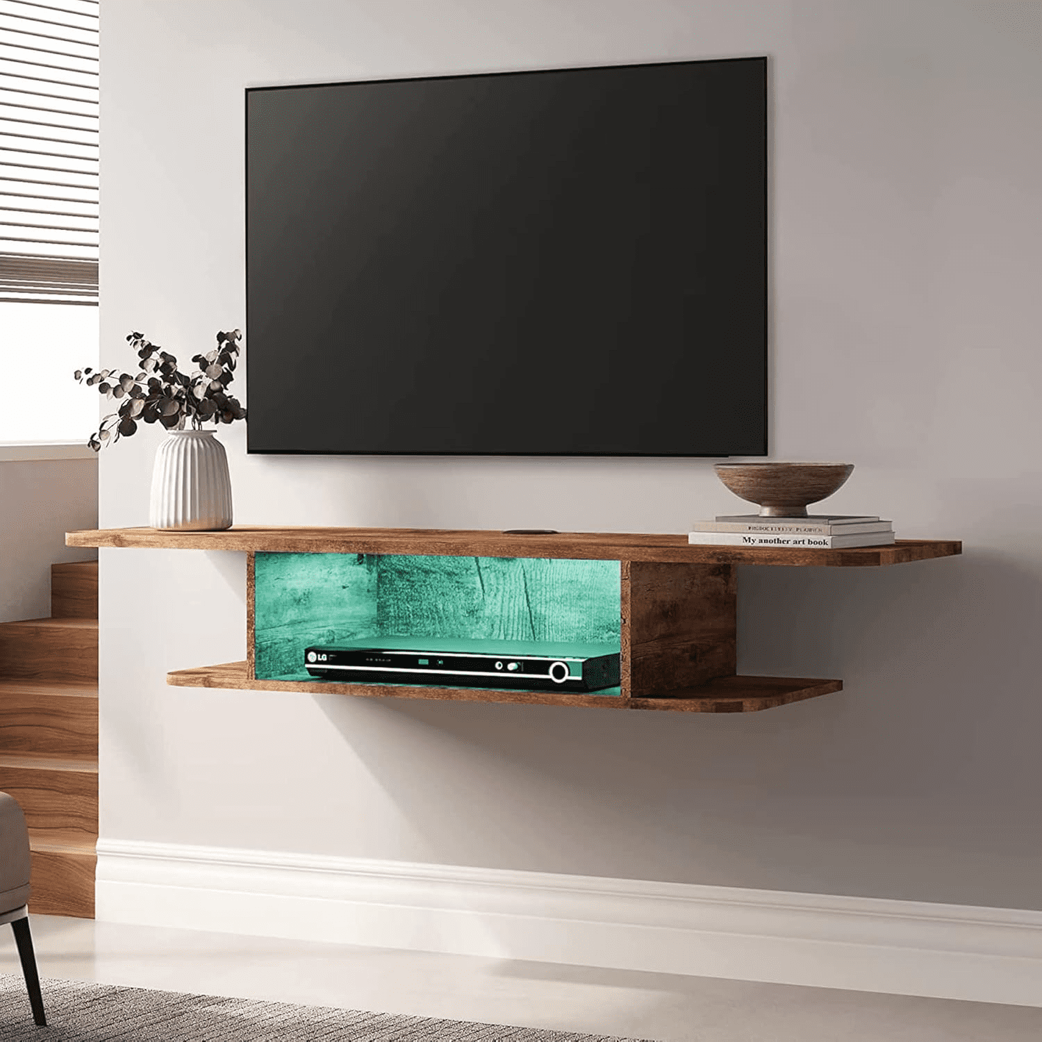 Blue Lights Floating TV Stand Wall Mounted Floating Entertainment