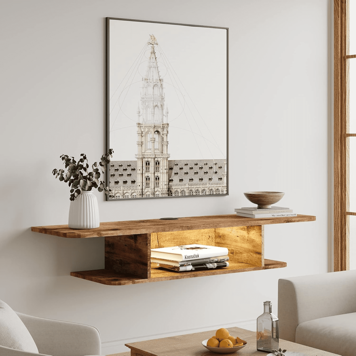 Blue Lights Floating TV Stand Wall Mounted Floating Entertainment