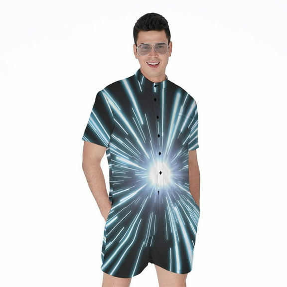 Blue Lightspeed Short Sleeve Men'S Rompers Casual Summer Jumpsuits Outfit