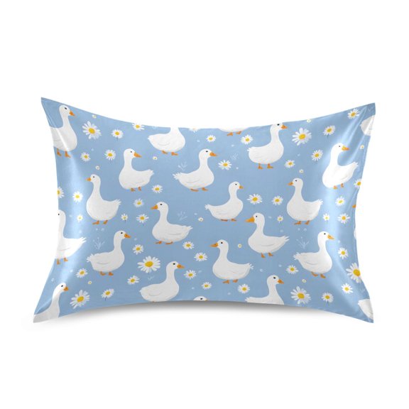 Blue Lily Floret Pattern Pillowcase King Size 40''x20'' Satin Double-Sided Print Soft Wrinkle Resistant