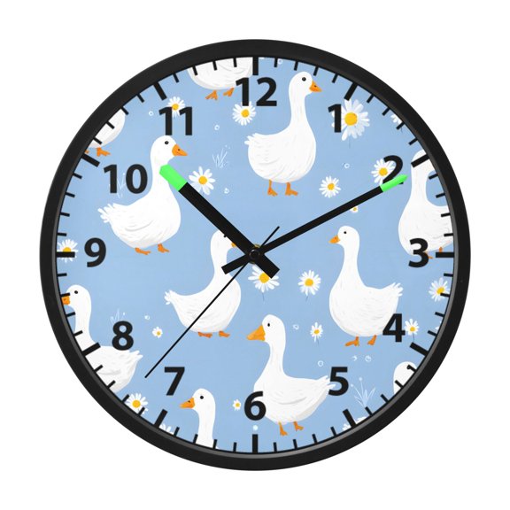 Blue Lily Floret Pattern Wall Clock 12 Inch Voice Activated Night Light Silent Non Ticking