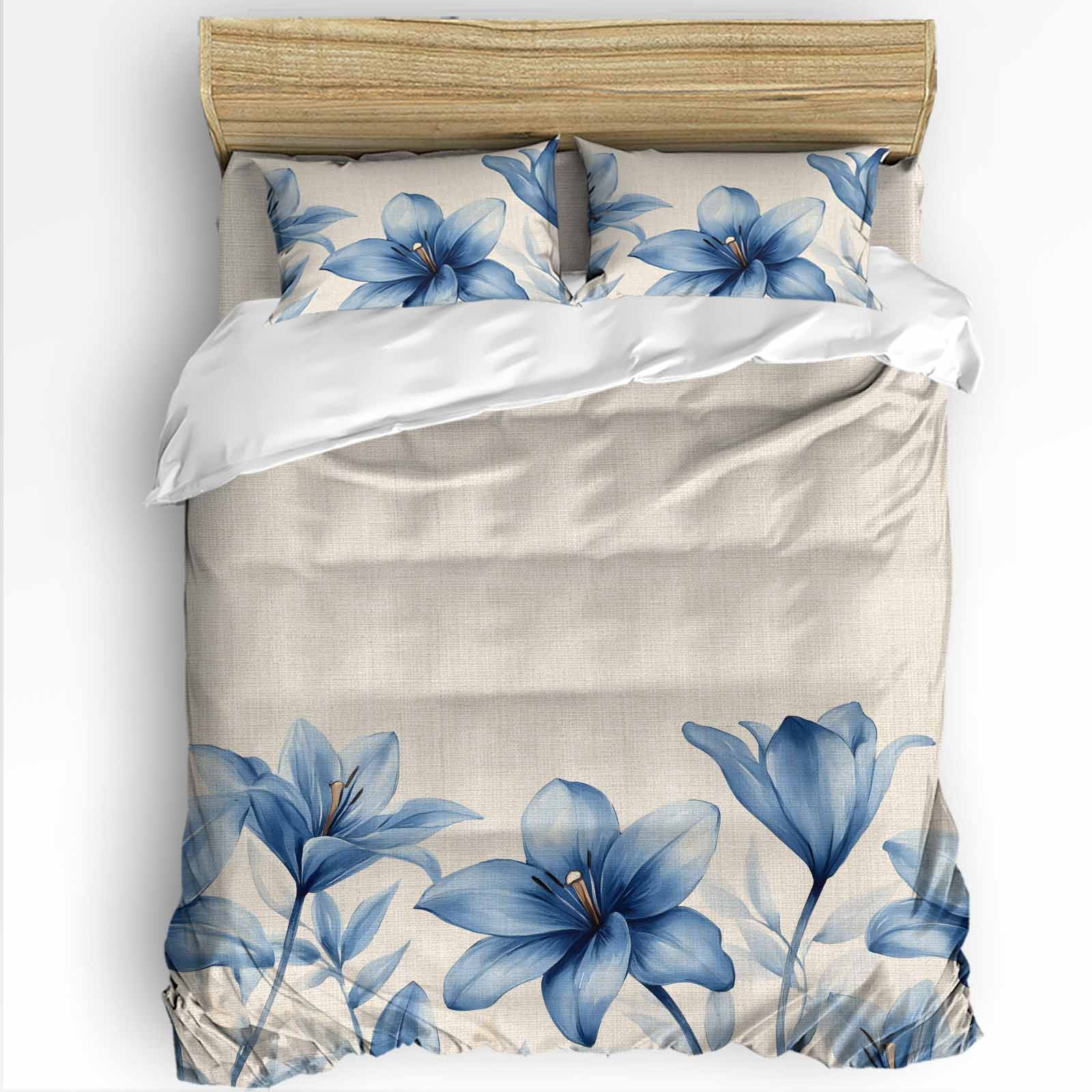 Blue Lily Flowers Twin Size Comforter Set, Watercolor Spring Floral ...