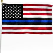 Blue Line American Flag Blue Lives Matter 3x5ft Outdoor, Nylon USA Police Flag with Blue Stripe
