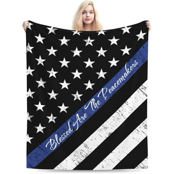 Blue Line American Flag Police Blanket Throw Blanket Gifts for Women Men Soft Sofa Blanket Throw Blanket for Travel Camping Bed Blanket for Home Car 50"X40" Small