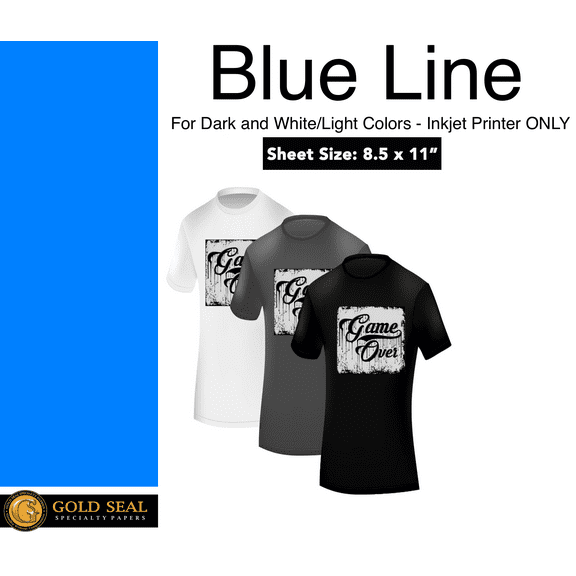 Blue Line Dark Iron On Heat Transfer Paper for Inkjet 8.5 X 11 - 45 Sheets