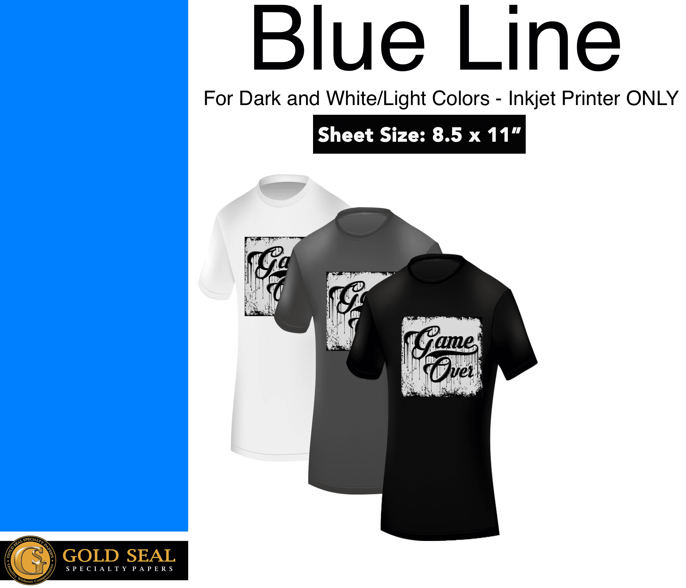 Blue Line Dark Iron On Heat Transfer Paper for Inkjet 8.5 X 11 - 50 Sheets