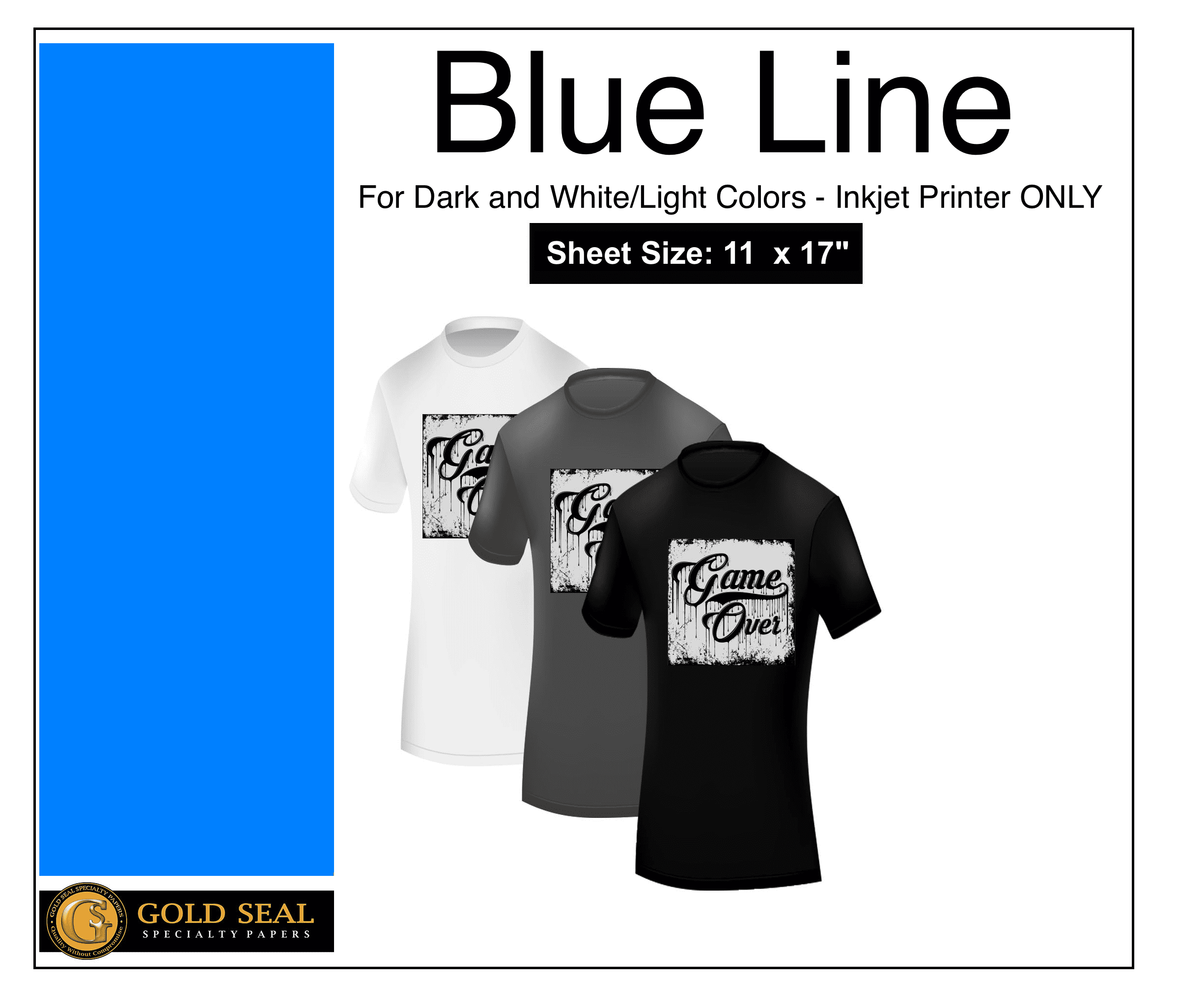 Blue Line - Inkjet Dark Iron On Heat Transfer Paper - 11x17 - 100 Sheets