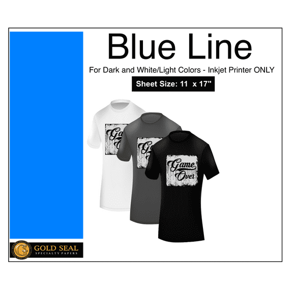 Blue Line - Inkjet Dark Iron On Heat Transfer Paper - 11x17 - 5 Sheets