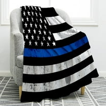 Blue Line Police Blanket United States Police Flag Print Gifts for Men Boy Dad Husband Son Adult Home Bedroom Living Room Decor Soft Cozy Lightweight Plush Throw Blankets 50"x60"