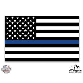 Blue Line Police Honor Flag Oval Subdued - 3" Vinyl Sticker - For Car Laptop I-Pad Phone Helmet Hard Hat - Waterproof Decal
