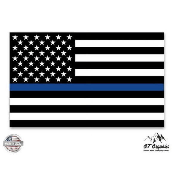 Blue Line Police Honor Flag Oval Subdued - 8" Vinyl Sticker - For Car Laptop I-Pad - Waterproof Decal