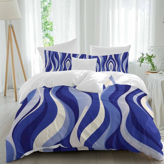 Blue Line Queen Size Comforter Set, Gradient Abstract Twisted Wave Bedding for All Seasons, 4 Pcs Bed Set, 1Quiltcover (90"x92") ,1Sheet(94"x116"), 2Pillowcases (30"x20")
