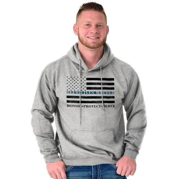 Blue Line US Flag Honor Protect Serve Unisex Plus Size Hoodie Brisco Brands 5X