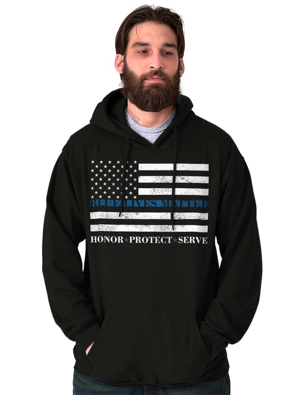 Blue Line US Flag Honor Protect Serve Hoodie Sweatshirt Women Men Brisco Brands L