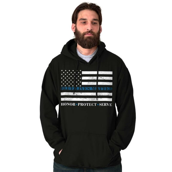 Blue Line US Flag Honor Protect Serve Hoodie Sweatshirt Women Men Brisco Brands S