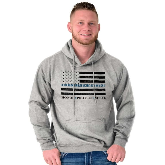 Blue Line US Flag Honor Protect Serve Hoodie Sweatshirt Women Men Brisco Brands S