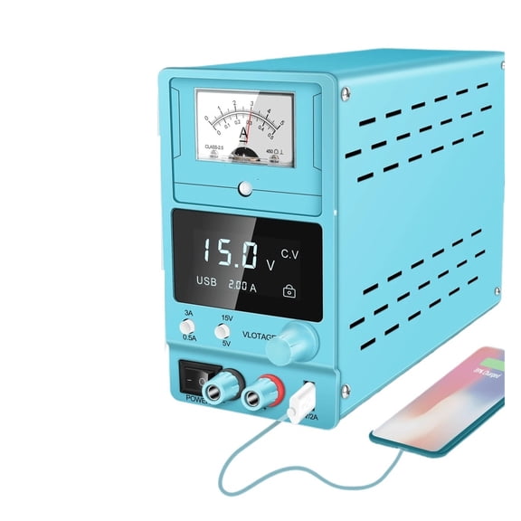 Blue Linear Power Supply 15V 3A DC Adjustable Switching Regulated Bench Power Supply With Pointer Analog Big Digital Display