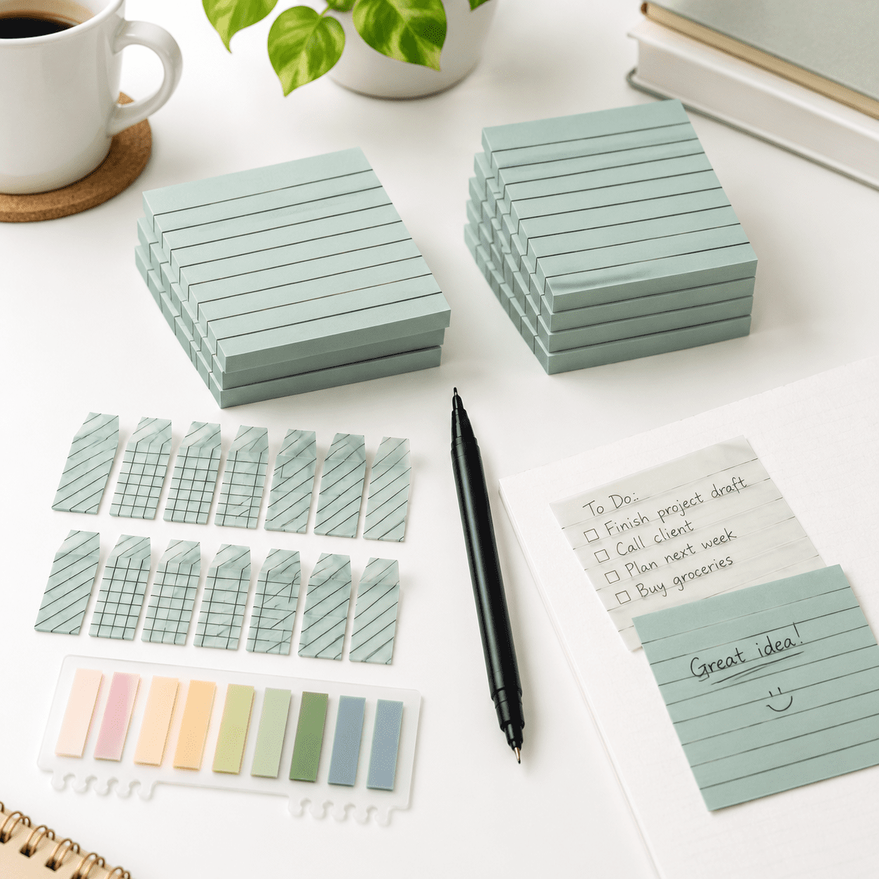 Sticky Notes Sticky Notes Blue Lined Transparent Sticky Notes Set with Dual-Tip Marker and Index ...