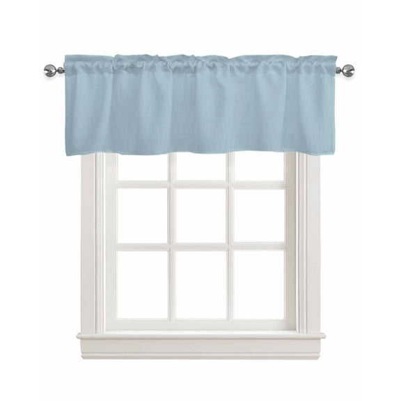 Blue Linen Curtain Valance for Bedroom/Bathroom/Kitchen/Living/Dining Room Window,Winter Sky Blue Modern Abstract Minimalist Solid Pure Pastoral Pocket Topper Drapes Decorative Cafe Drapery 42"x12"
