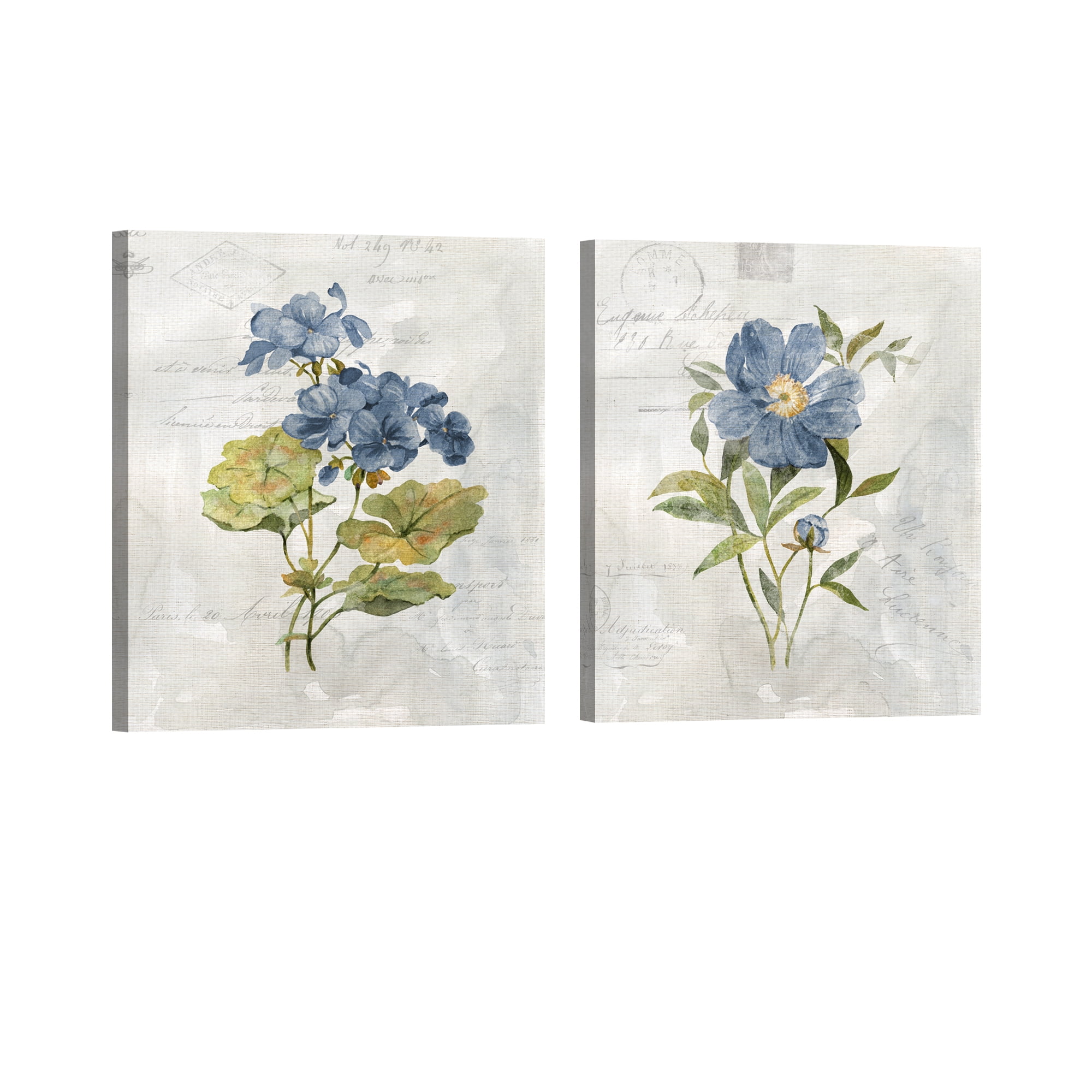 Blue Linen Geraneum & Blue Linen Poppy by Carol Robinson Set of Canvas Art Prints