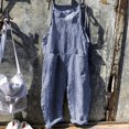 Blue Linen Jumpsuit Stripe Stripe Plus Size Jumpsuit, Fashion Women