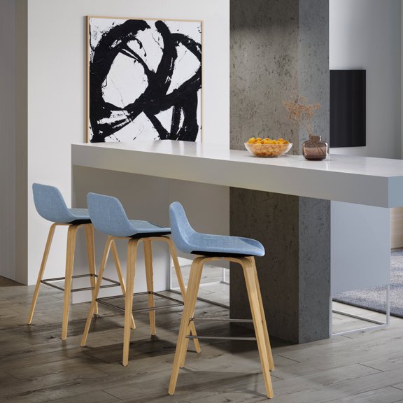 Blue Linen - Look Upholstered Bentwood Stool Set / Add Style to Bar Area