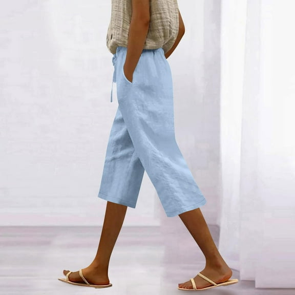 Blue Linen Pants Women Linen Pants for Women Summer Hight Waisted Womens with Pockets