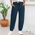 thumbnail image 1 of Blue Linen Pants Women's Linen Wide Leg Pants Casual Loose High Waist Beach Haren Pants Pockets Pants for Women, 1 of 6