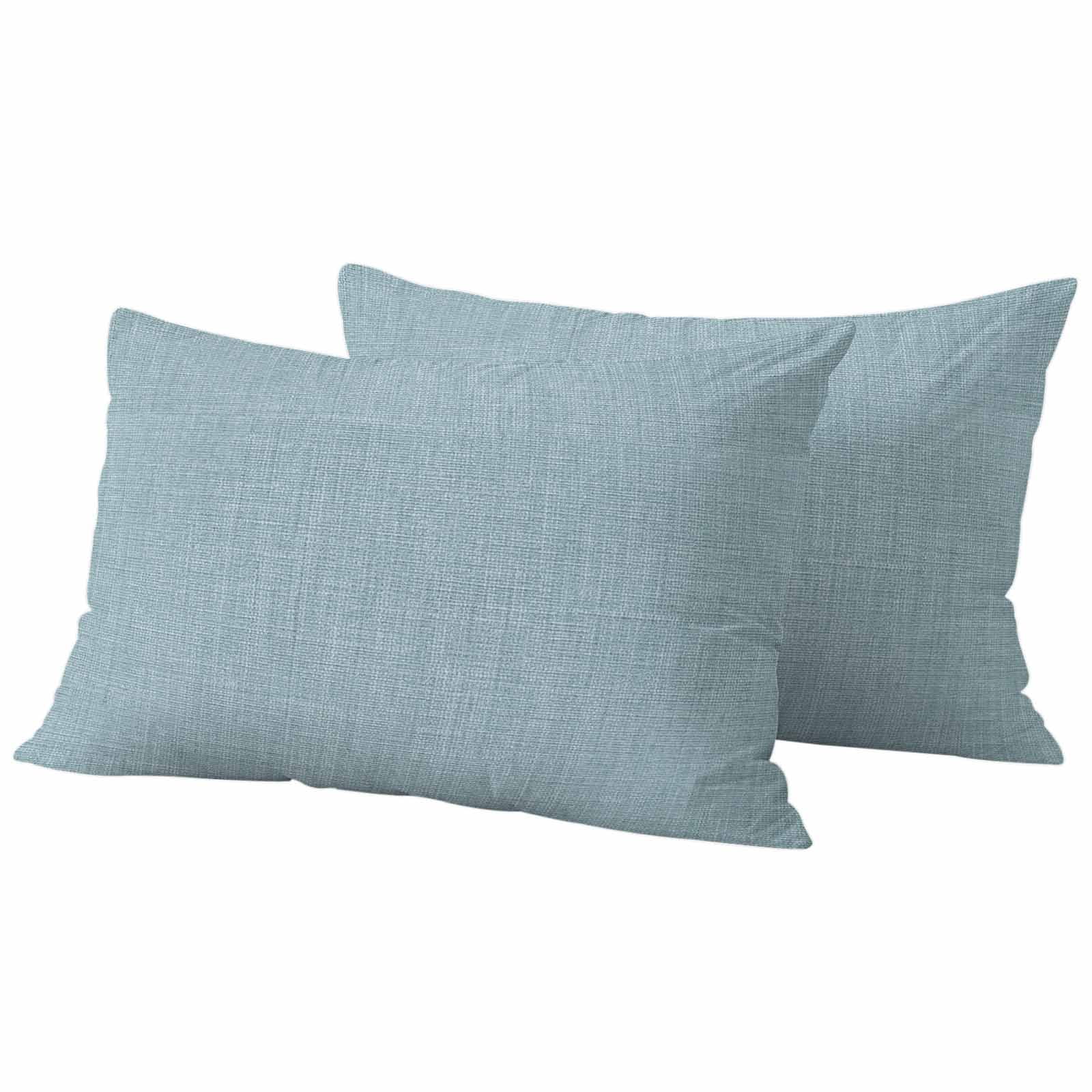 Blue Linen Pillow Covers 2 Pack Farmhouse Pure Color Country Vintage Pillowcase Waterproof Outdoor Throw Pillow Cover for Patio Balcony Rectangular Cushion 20”x12”