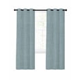 thumbnail image 1 of Blue Linen Texture Blackout Curtains 63 Inches Long, Farmhouse Pure Color 2 Panels, Thermal Insulated Room Darkening Drapes with Grommets, 52W x 63L Each Panel, 1 of 9