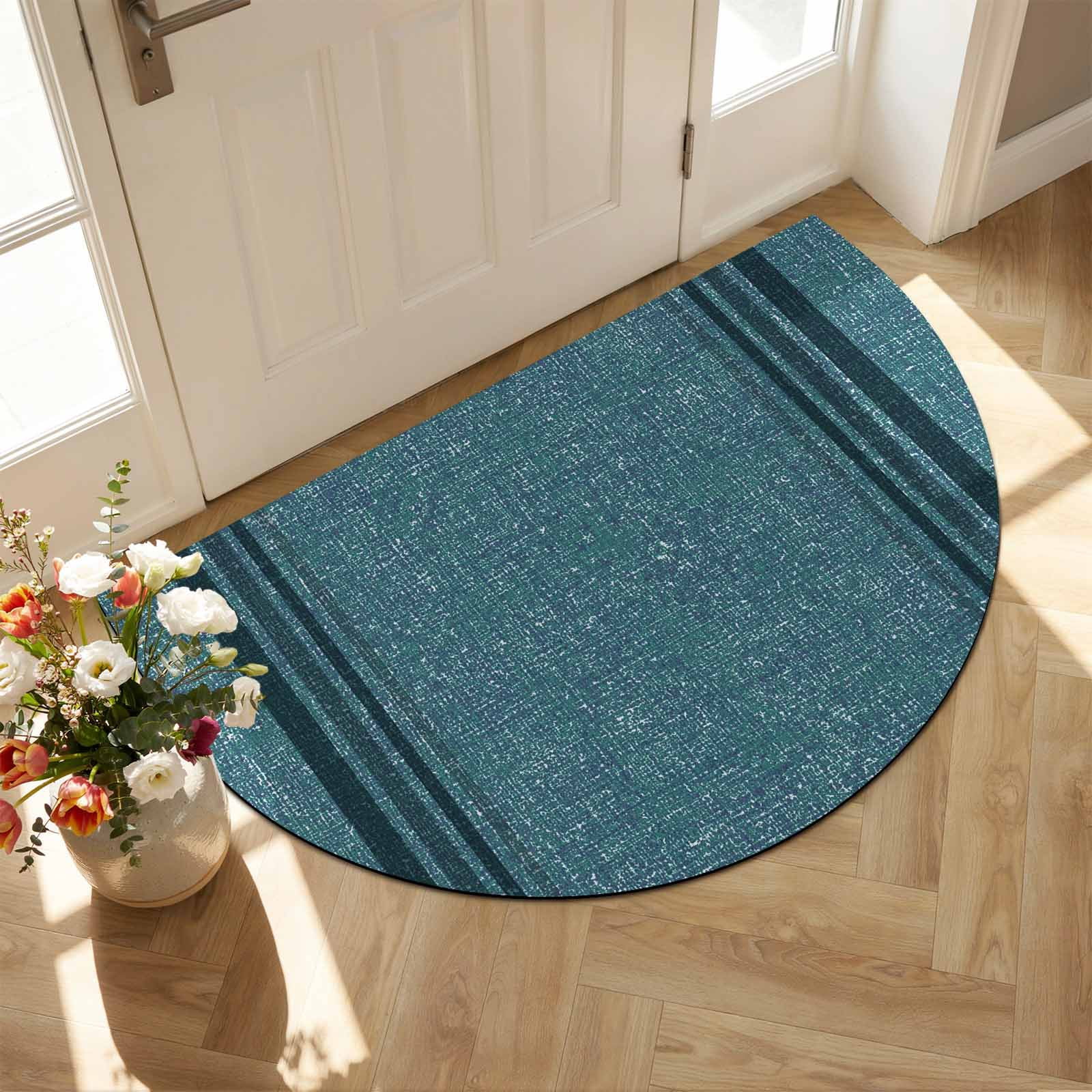 Blue Linen Texture Diatomaceous Earth Bath Mat, Rustic Black Stripes ...