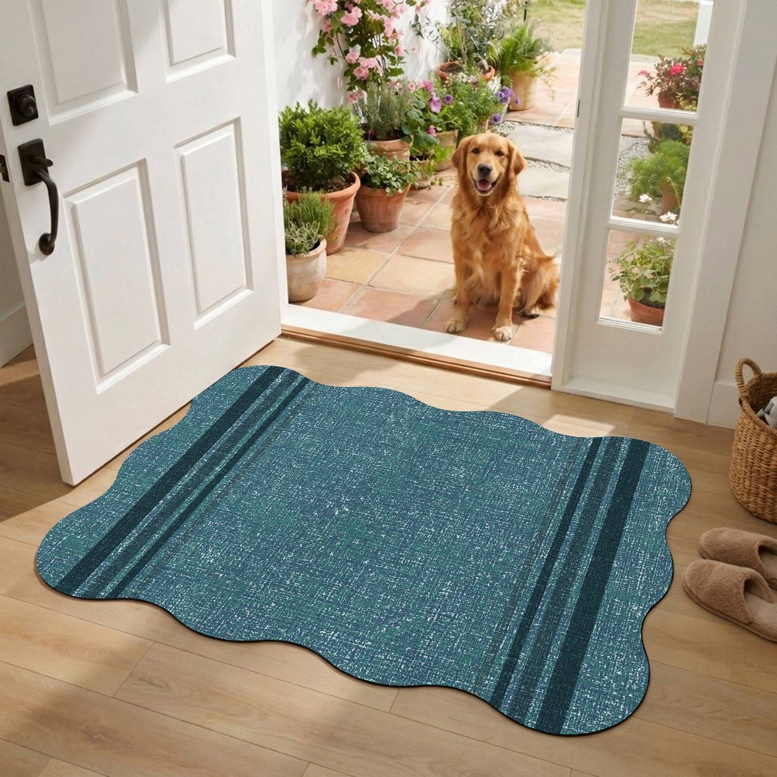 Rusty House Texture Blue Linen Texture Diatomaceous Earth Bath Mat, Rustic Black Stripes ...
