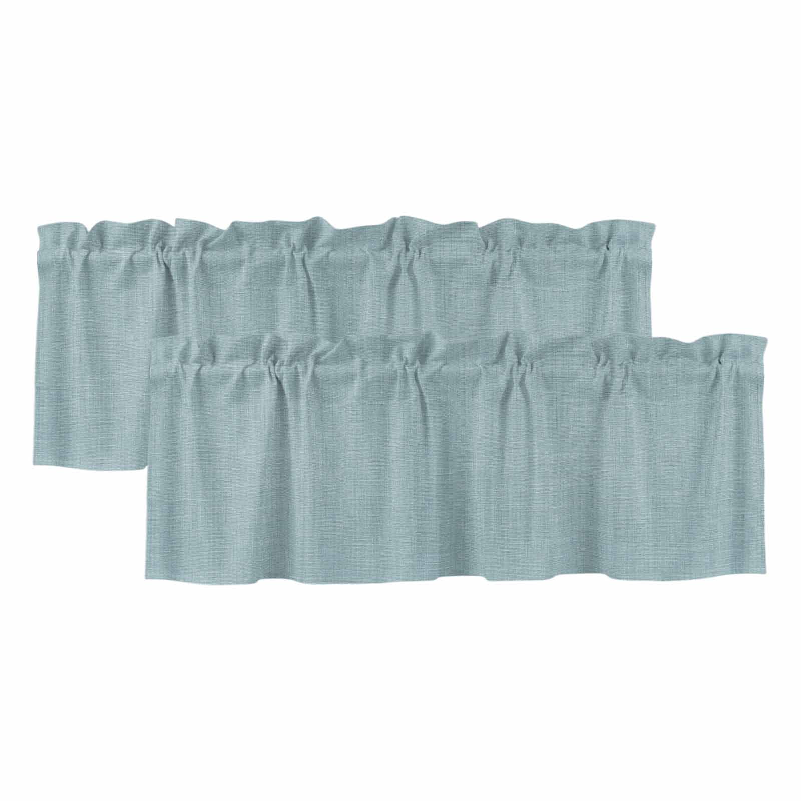 Blue Linen Texture Window Valance, Farmhouse Pure Color 2 Pack Decorative Curtain for Small Windows, Light Filtering Valance with 3” Rod Pocket, 54"W x 18"L