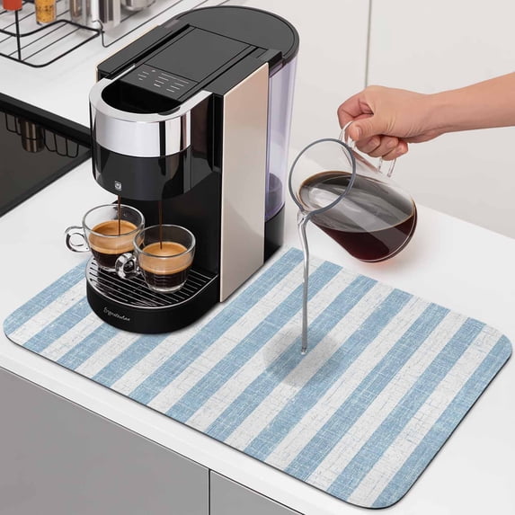 Blue Linens Dish Drying Mats for Kitchen Counter, Modern Abstract Stripes Farmhouse Absorbent Coffee Bar Mat with Non-slip Rubber Backed Quick Drying Dish Rack Pad 12"x16"
