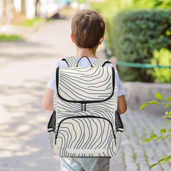 Blue Lines Curves Backpack Big Laptop Backpack Casual Daypack Quilted Large Capacity Large Bookbags