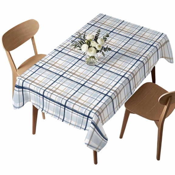 Blue Lines Table Cloth, Waterproof Tablecloth for Rectangle Tables, Modern Gingham Plaid Striped Farmhouse Washable Fabric Table Cover for Restaurant Kitchen Dining Tables 52"x70"