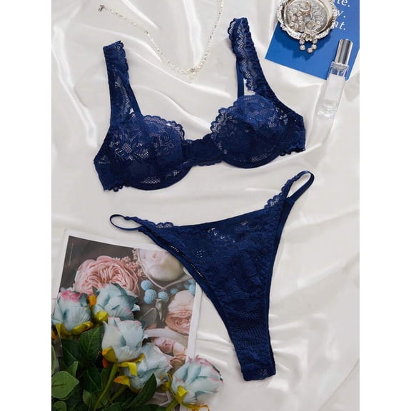 Blue Lingerie Set Mesh See Through