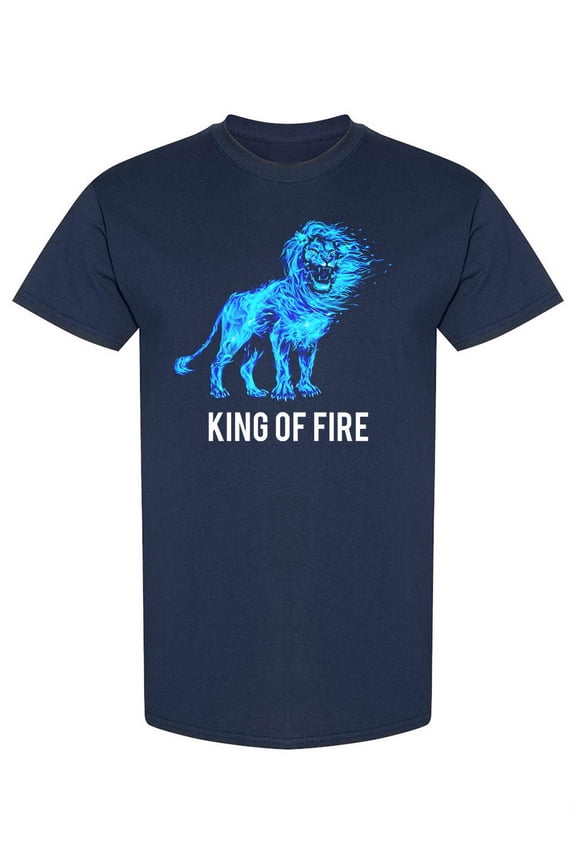 Blue Lion On Fire T-Shirt Men -Image by Shutterstock, Male 3X-Large